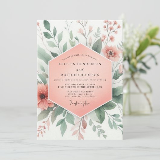 Peach Blossom Whimsy Wedding 招待状 (スタンド正面)