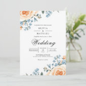 Peach Blue Botanical Flourish Wedding 招待状 (スタンド正面)