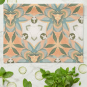 Peach Blue Botanical Seamless Pattern キッチンタオル (折り畳み)
