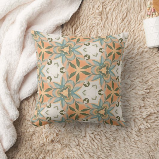 Peach Blue Botanical Seamless Pattern クッション (ブランケット)