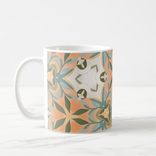 Peach Blue Botanical Seamless Pattern コーヒーマグカップ (左)