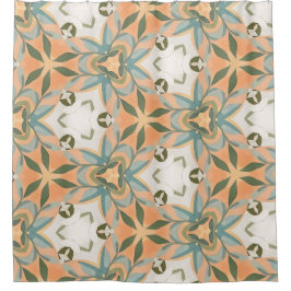 Peach Blue Botanical Seamless Pattern シャワーカーテン