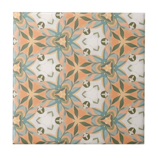 Peach Blue Botanical Seamless Pattern タイル (正面)