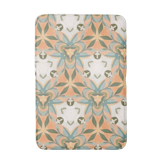Peach Blue Botanical Seamless Pattern バスマット (正面縦)