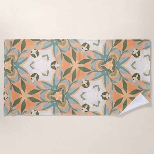 Peach Blue Botanical Seamless Pattern ビーチタオル (正面)