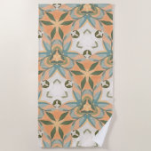 Peach Blue Botanical Seamless Pattern ビーチタオル (正面)