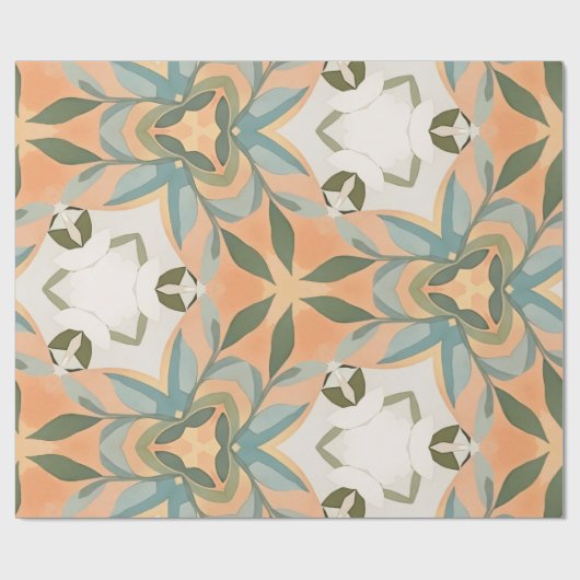 Peach Blue Botanical Seamless Pattern ラッピングペーパー (フラット)