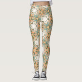 Peach Blue Botanical Seamless Pattern レギンス (正面)
