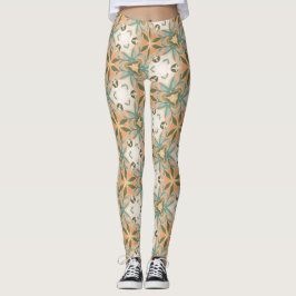 Peach Blue Botanical Seamless Pattern レギンス