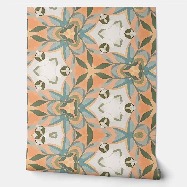 Peach Blue Botanical Seamless Pattern 壁紙 (ほどく)