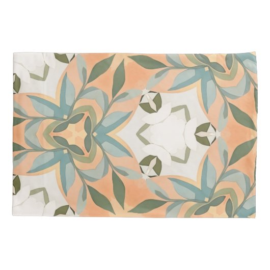 Peach Blue Botanical Seamless Pattern 枕カバー (裏面)