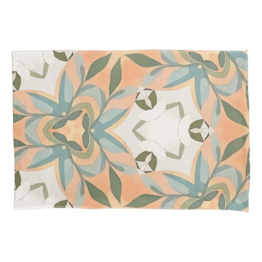 Peach Blue Botanical Seamless Pattern 枕カバー (正面)