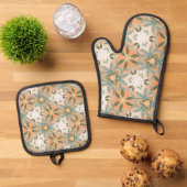 Peach Blue Botanical Seamless Pattern 鍋つかみ&鍋敷きセット (トップダウン)