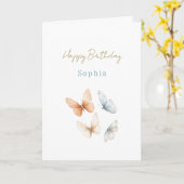 Peach Blue Butterflies Birthday カード (黄色い花)