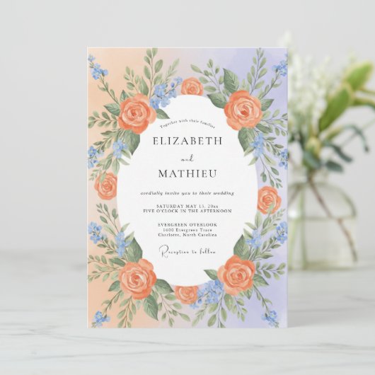 Peach Blue Exuberant Spring Wedding 招待状 (スタンド正面)