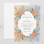 Peach Blue Exuberant Spring Wedding 招待状 (正面/裏面)