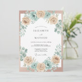 Peach Blue Floral Arch Wedding 招待状 (スタンド正面)