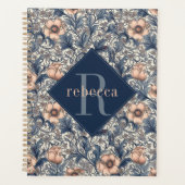 Peach Blue Floral William Morris Elegant Monogram プランナー手帳 (正面)
