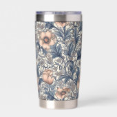 Peach Blue Floral William Morris Elegant Monogram 保温保冷タンブラー (背面)