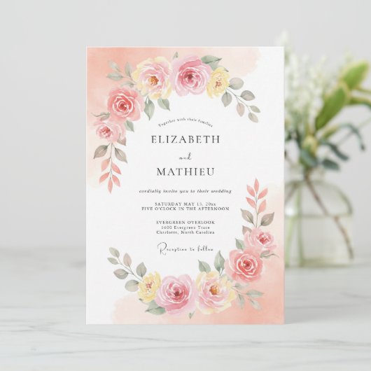 Peach Blush Blossom Romance Wedding 招待状 (スタンド正面)