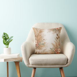 Peach Blush Boho Pampas Floral Frame クッション