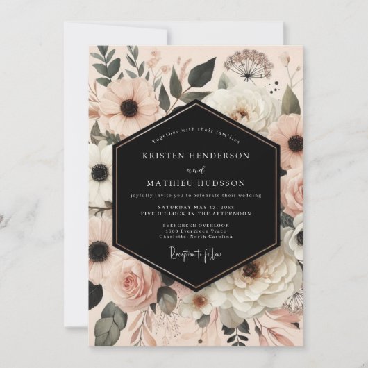 Peach Blush Botanical Romance Wedding 招待状 (正面)