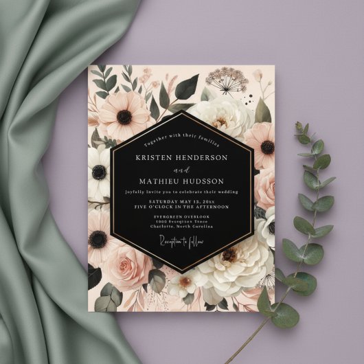 Peach Blush Botanical Romance Wedding 招待状