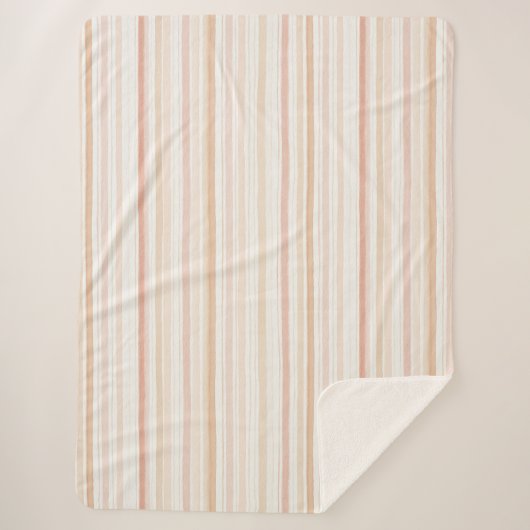 Peach Blush Cream Stripes シェルパブランケット (正面)