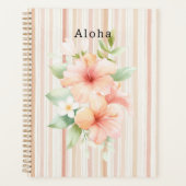 Peach Blush Cream Stripes Tropical Hibiscus Floral プランナー手帳 (正面)