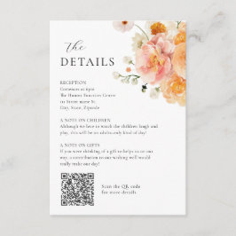 Peach & Blush Floral Wedding Details Card エンクロージャーカード