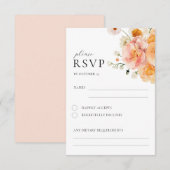 Peach & Blush Floral Wedding RSVP Card エンクロージャーカード (正面/裏面)
