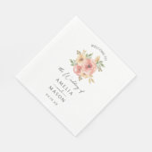 Peach Blush Floral White Wedding  スタンダードランチョンナプキン (角)