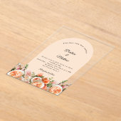 Peach blush florals arch clear wedding アクリル招待状 (レイダウン)