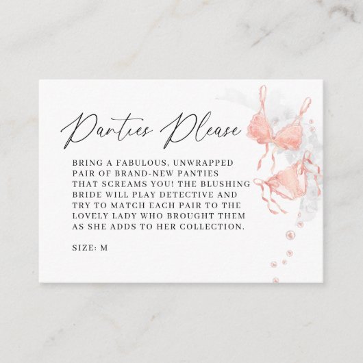 Peach Blush Lingerie Panties Game Bridal Shower エンクロージャーカード (正面)