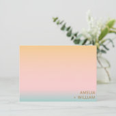 Peach Blush Mint Ombre Couple Names Wedding サンキューカード (スタンド正面)