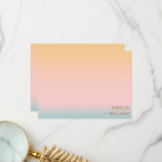 Peach Blush Mint Ombre Couple Names Wedding サンキューカード (正面/裏面インサイチュ)