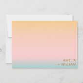 Peach Blush Mint Ombre Couple Names Wedding サンキューカード (正面)