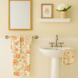 Peach Blush Rose Floral バスタオルセット