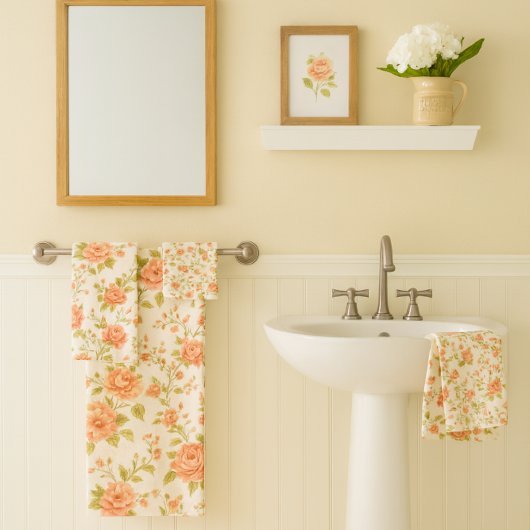 Peach Blush  Rose Floral   バスタオルセット