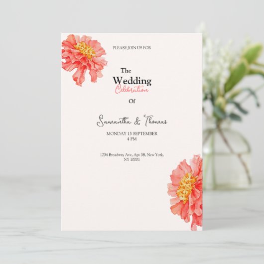 Peach Blush roses classy wedding invitation 招待状 (スタンド正面)