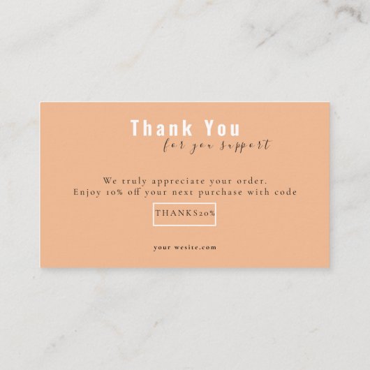 Peach Bold Script Thank You Card Discount Business 名刺 (裏面)