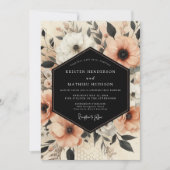 Peach Botanical Elegance Wedding 招待状 (正面)