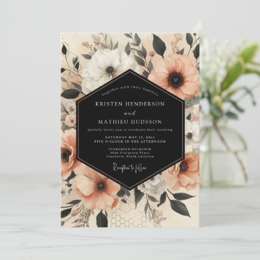 Peach Botanical Elegance Wedding 招待状 (スタンド正面)