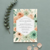 Peach Botanical Flourish Wedding 招待状