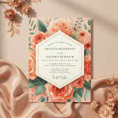 Peach Botanical Romance Wedding 招待状