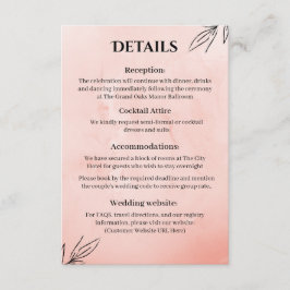  Peach Botanical Wedding Details Card エンクロージャーカード
