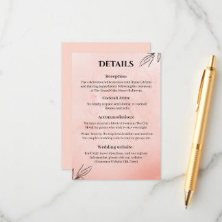 Peach Botanical Wedding Details Card エンクロージャーカード