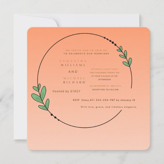 Peach Botanical Wedding Invitation | Minimalist Ci 招待状 (正面)