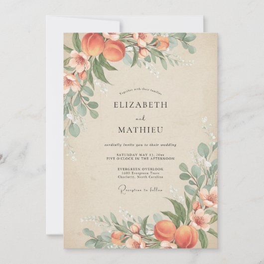 Peach Bountiful Orchard Wedding 招待状 (正面)
