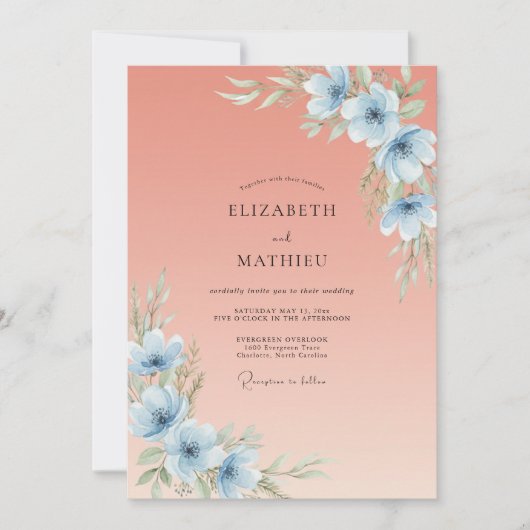 Peach Breezy Botanical Wedding 招待状 (正面)